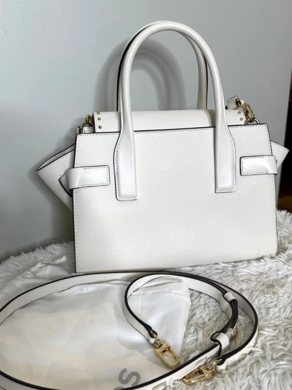 Michael Kors White Leather Studded Satchel Bag w/ Strap & Dust Bag